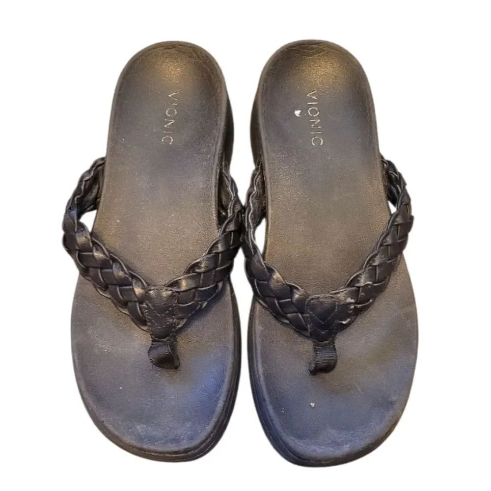 Vionic Kenji Black Braided Flip Flop Sandals Size US 9